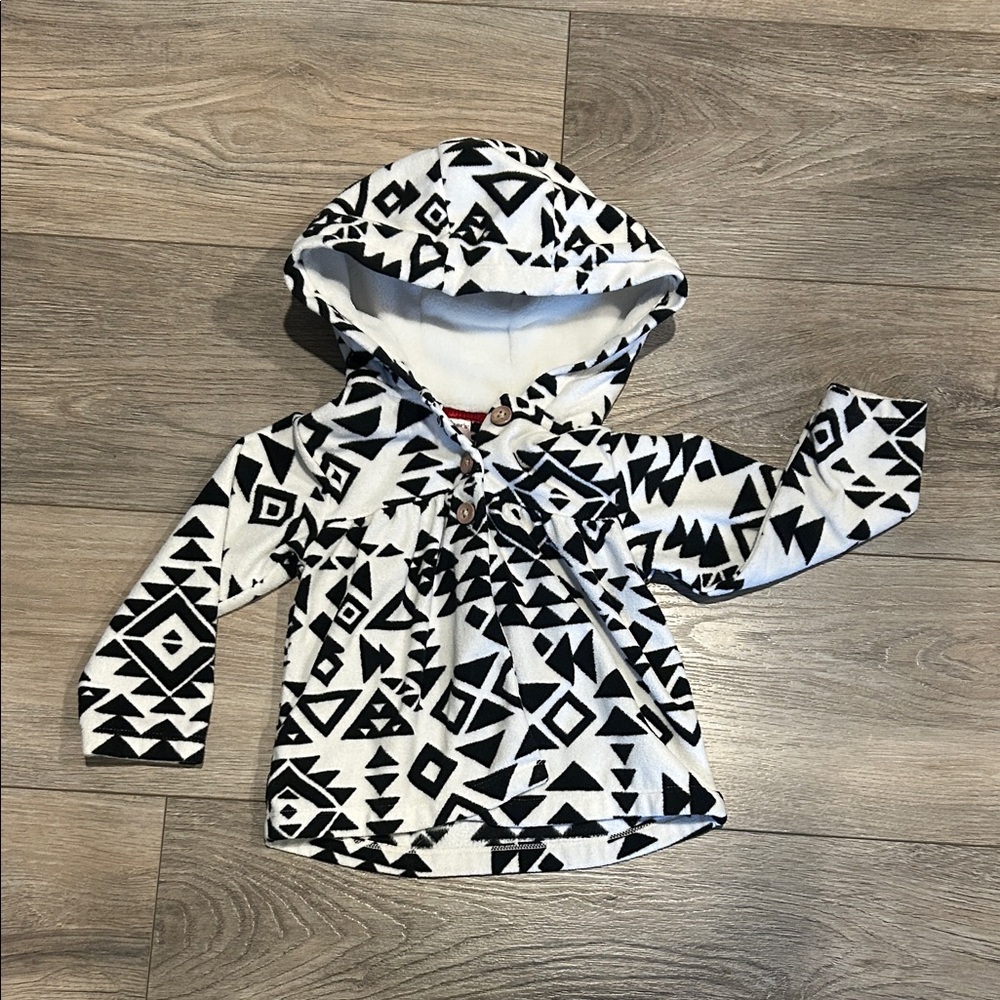 Carter's Black and White Geometric Fleece Hoodie Size 24‎ months